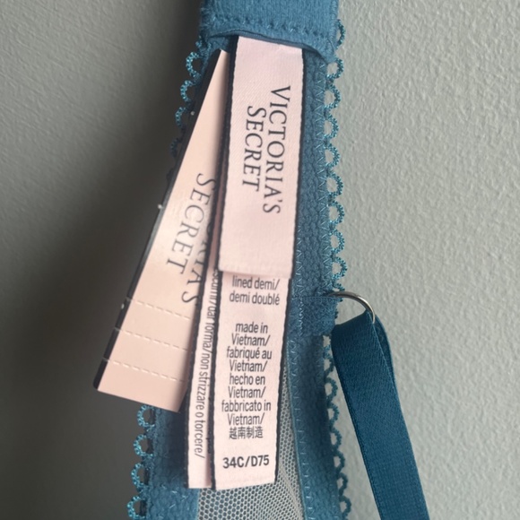 NWT Victoria's Secret High Neck Lace Mesh Blue Bra - Picture 6 of 6